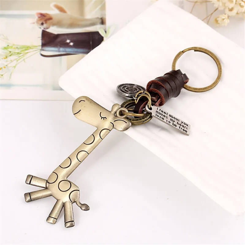 Giraffe Keychain with Leather Loop and Quote Tag