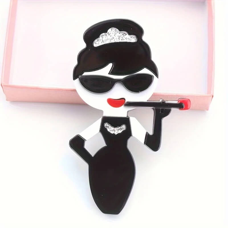 Glamour Lady Lipstick Acrylic Brooch Pin