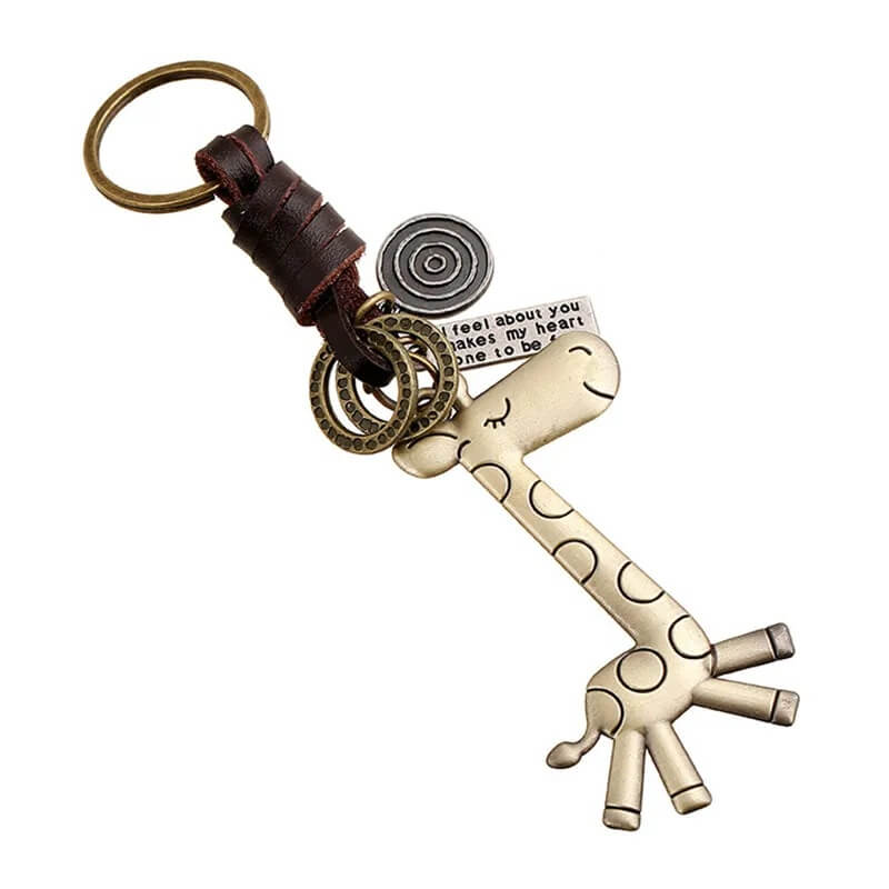 Longneck Giraffe Keychain with Leather Loop and Quote Tag