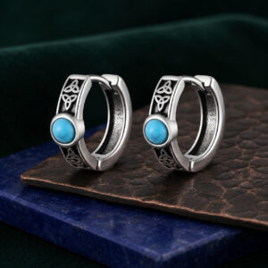 Men’s Celtic Trinity Knot Turquoise Huggie Hoop Earrings