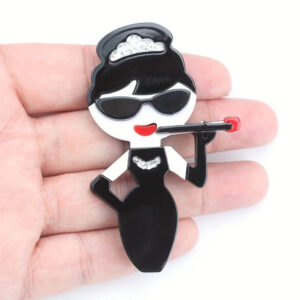 Retro Glamour Lady Lipstick Acrylic Brooch Pin