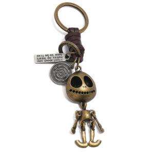 Vintage Jointed Skeleton Doll Leather Keychain