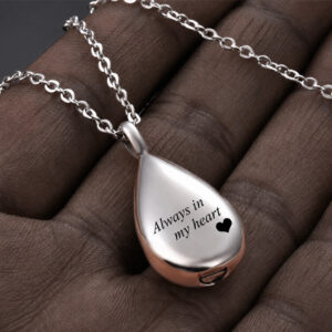 Always in My Heart Teardrop Cremation Urn Necklace for Ashes