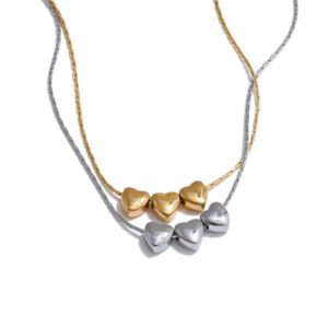 Three Heart Bead Cable Chain Stainless Steel Necklace