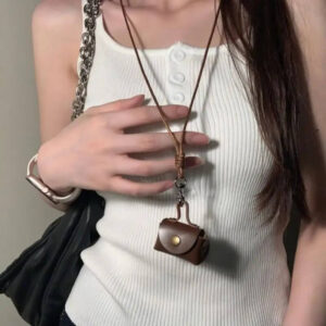 Mini Purse Pendant Necklace with Snap Closure and Cord Lanyard