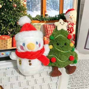 2 Piece Christmas Tree and Snowman Plush Bag Charm Keychain Set