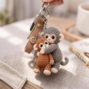 Handmade Crochet Hugging Monkeys Keychain