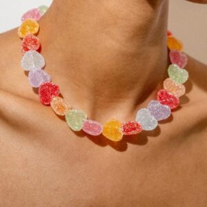 Multicolor Gummy Heart Resin Choker Necklace